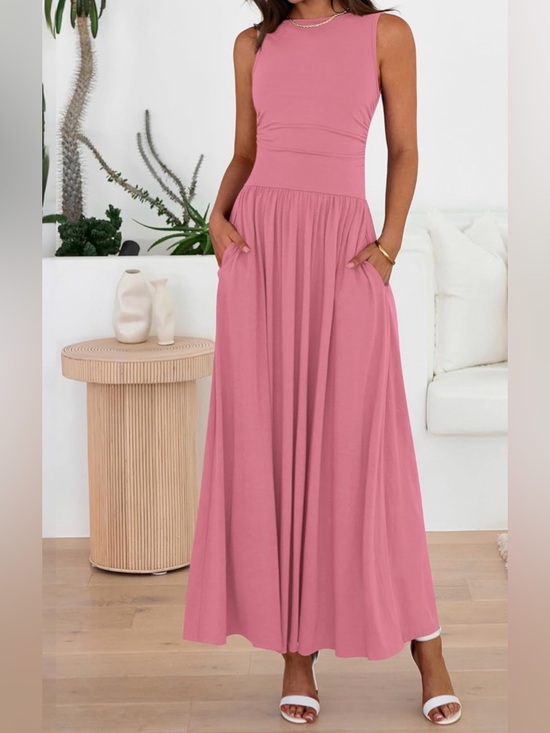BTFBM Dresses & Skirts - NWT-Summer Maxi Dress Spring Sleeveless Casual Ruched High Waisted Long Sundress